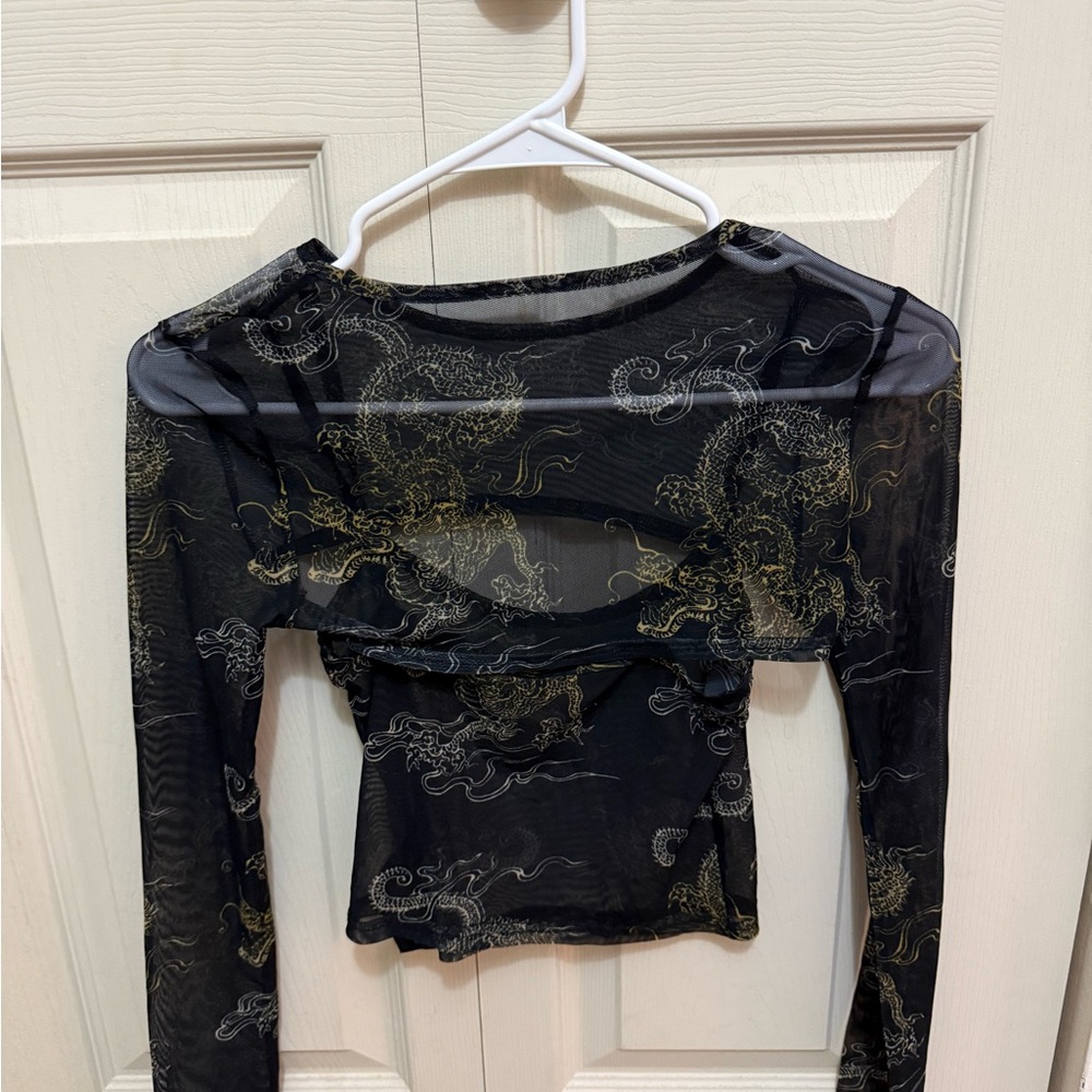 Black and Gold Sheer Long Sleeve Top